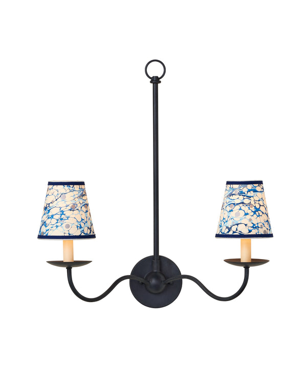 Currey & Company Marble Paper Handcrafted Chandelier Shade with Grosgrain Ribbon Trim for Sconces Blue Lace Tapered 0900-0031