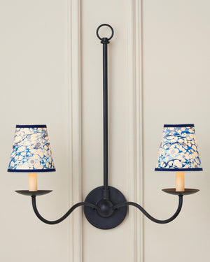Currey & Company Marble Paper Handcrafted Chandelier Shade with Grosgrain Ribbon Trim for Sconces Blue Lace Tapered 0900-0031