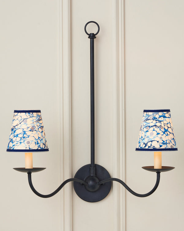 Currey & Company Marble Paper Handcrafted Chandelier Shade with Grosgrain Ribbon Trim for Sconces Blue Lace Tapered 0900-0031