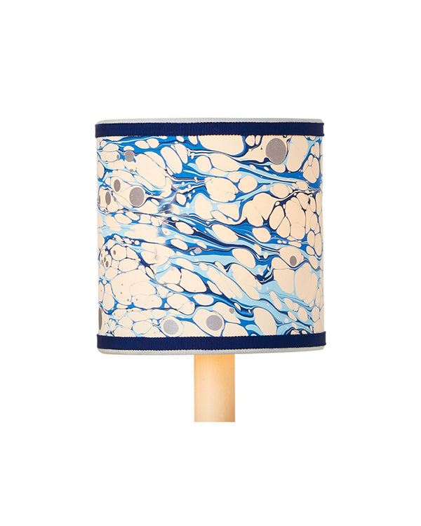 Currey & Company Marble Paper Handcrafted Chandelier Shade with Grosgrain Ribbon Trim for Sconces Blue Lace Drum 0900-0032