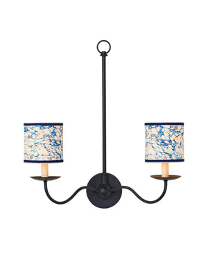 Currey & Company Marble Paper Handcrafted Chandelier Shade with Grosgrain Ribbon Trim for Sconces Blue Lace Drum 0900-0032