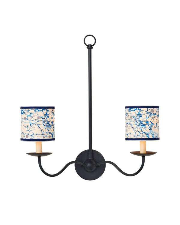 Currey & Company Marble Paper Handcrafted Chandelier Shade with Grosgrain Ribbon Trim for Sconces Blue Lace Drum 0900-0032