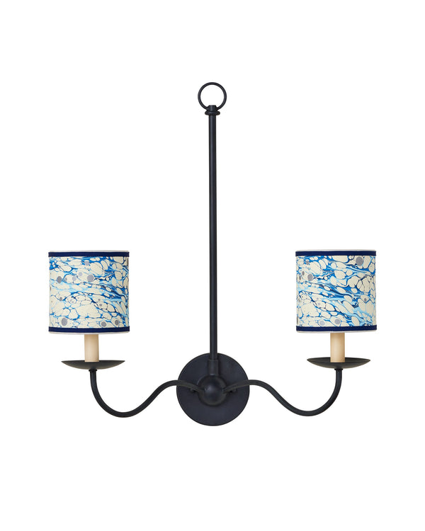 Currey & Company Marble Paper Handcrafted Chandelier Shade with Grosgrain Ribbon Trim for Sconces Blue Lace Drum 0900-0032
