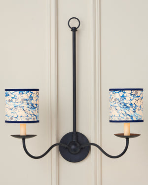 Currey & Company Marble Paper Handcrafted Chandelier Shade with Grosgrain Ribbon Trim for Sconces Blue Lace Drum 0900-0032