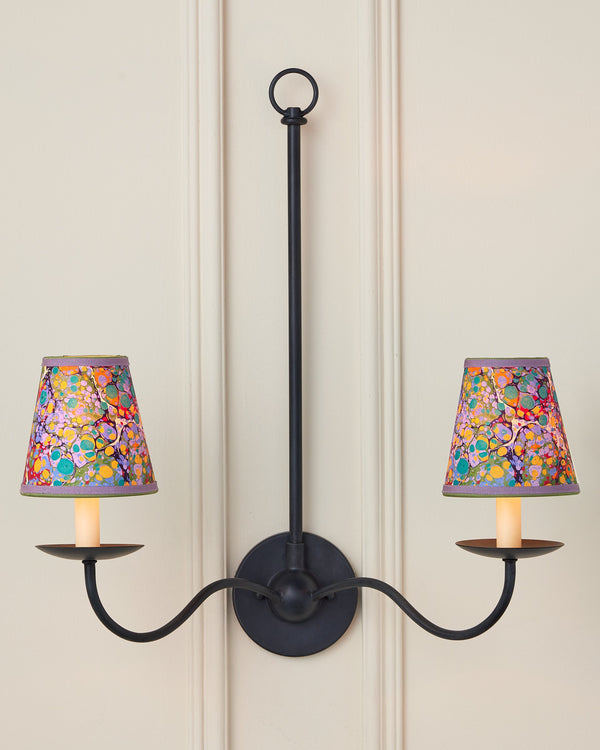 Currey & Company Marble Paper Handcrafted Chandelier Shade with Grosgrain Ribbon Trim for Sconces Multi-Color Tapered 0900-0033