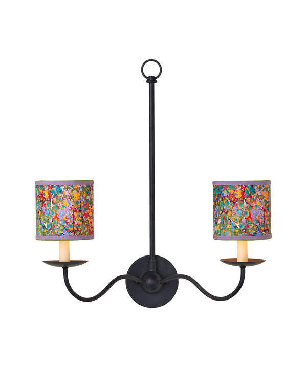 Currey & Company Marble Paper Handcrafted Chandelier Shade with Grosgrain Ribbon Trim for Sconces Multi-Color Drum 0900-0034