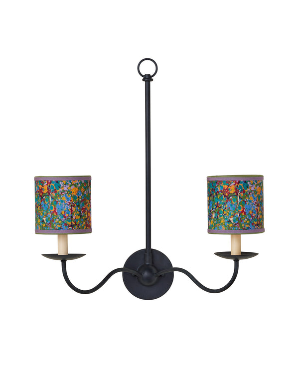 Currey & Company Marble Paper Handcrafted Chandelier Shade with Grosgrain Ribbon Trim for Sconces Multi-Color Drum 0900-0034