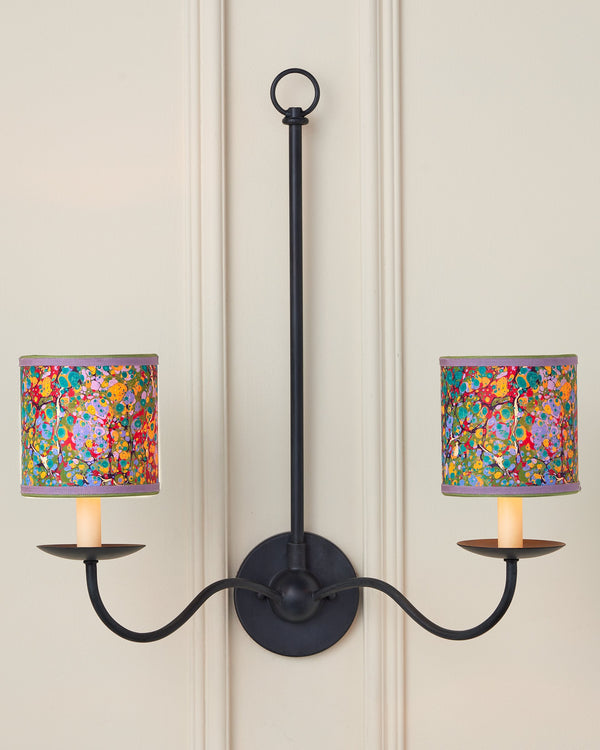 Currey & Company Marble Paper Handcrafted Chandelier Shade with Grosgrain Ribbon Trim for Sconces Multi-Color Drum 0900-0034