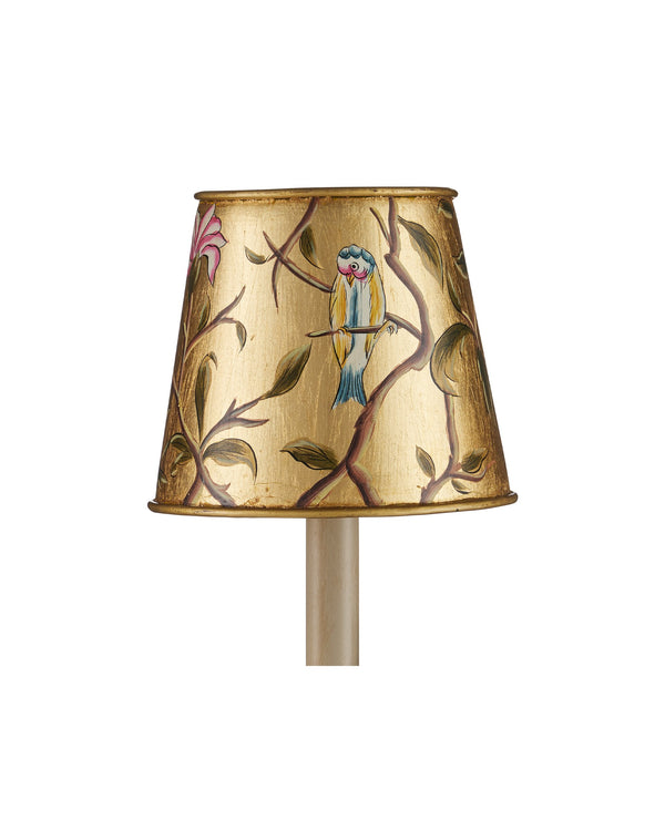 Currey & Company Victoria Tapered Chandelier Shade Hand Painted Gold Bird Branch Nature Motif 0900-0067