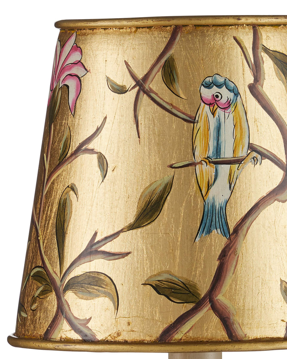 Currey & Company Victoria Tapered Chandelier Shade Hand Painted Gold Bird Branch Nature Motif 0900-0067
