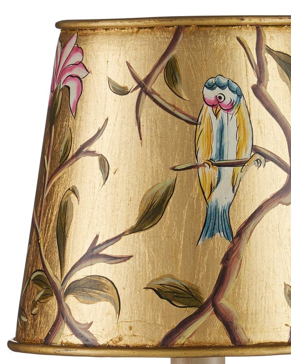 Currey & Company Victoria Tapered Chandelier Shade Hand Painted Gold Bird Branch Nature Motif 0900-0067