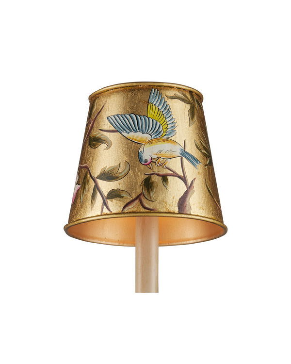 Currey & Company Victoria Tapered Chandelier Shade Hand Painted Gold Bird Branch Nature Motif 0900-0067