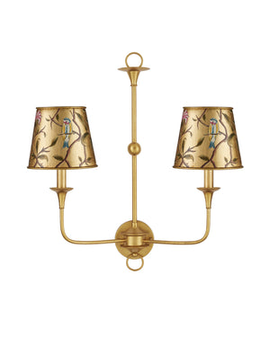 Currey & Company Victoria Tapered Chandelier Shade Hand Painted Gold Bird Branch Nature Motif 0900-0067