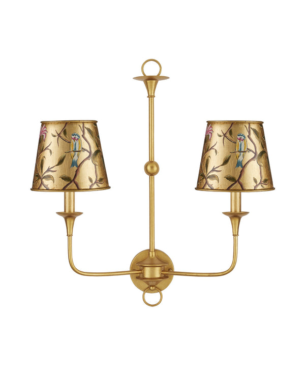 Currey & Company Victoria Tapered Chandelier Shade Hand Painted Gold Bird Branch Nature Motif 0900-0067