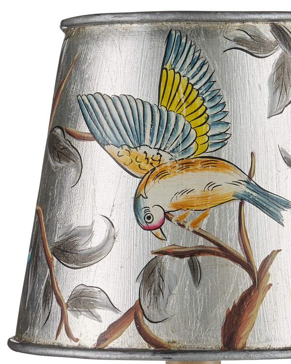 Currey & Company Victoria Silver Tapered Chandelier Shade with Hand-Painted Bird and Branch Motif 0900-0068
