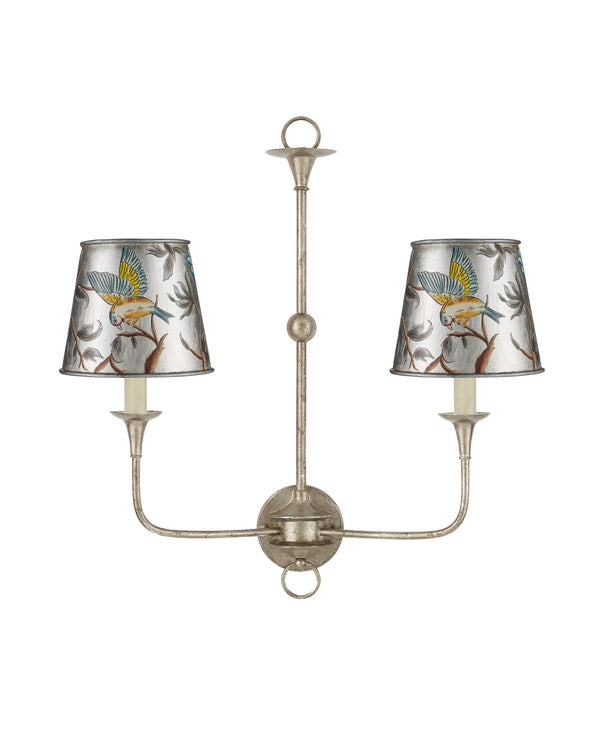 Currey & Company Victoria Silver Tapered Chandelier Shade with Hand-Painted Bird and Branch Motif 0900-0068