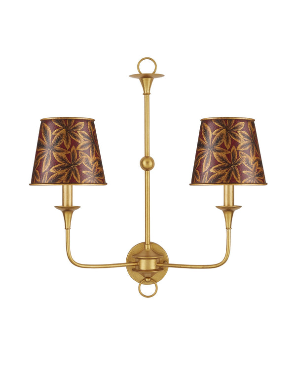 Currey & Company Castagno Crimson Fabric Chandelier Shade with Gold Leaf Motif for Formal Dining Rooms 0900-0070