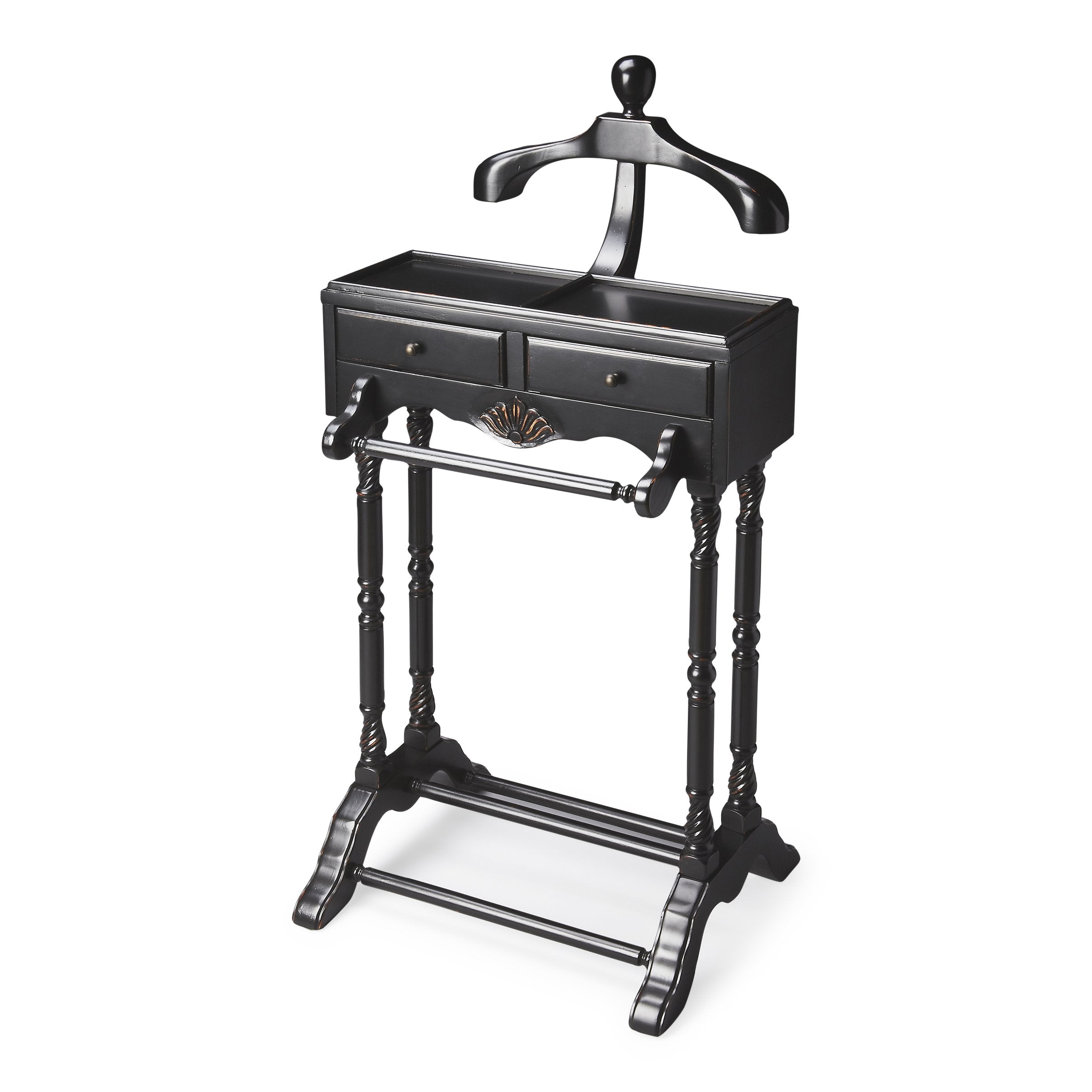 Petrov Elegant Rectangular Wood Valet Stand with Drawers and Hanger fo