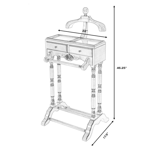 Butler Specialty Petrov Elegant Rectangular Wood Valet Stand With Drawers And Hanger For Stylish Organization Tan,Beige Rubberwood And Poplar Hardwood Solids,Cherry Veneer,Mdf 900424-butler