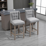 English Elm Homcom Modern Bar Stools, Tufted Upholstered Barstools, Pub Chairs With Back, Rubber Wood Legs For Kitchen, Dinning Room, Set Of 2, Grey