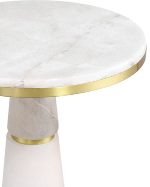 Currey & Company Eleanora Drinks Table - Elegant Alabaster & Brass Pedestal, Modern Design For Sophisticated Spaces White Alabaster ,Brass 3000-0320-currey-company
