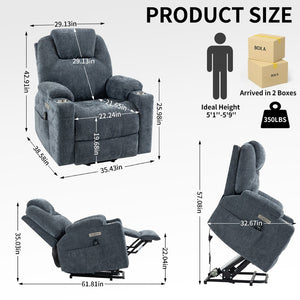 English Elm Up to 350 Lbs Chenille Power Lift Recliner with Massage Heating and Usb Charging Ports Blue W3224S00002