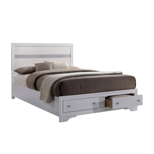 English Elm Contemporary Full Size Bed With Drawers - Sleek White Panel Headboard & Modern Storage Solution B2741S00061