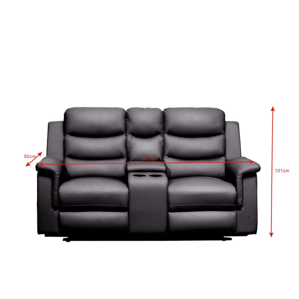 English Elm Reclining PU Loveseat Slipcover with Console & Cup Holders, Stretch Durable Recliner Cover Black W214S00021