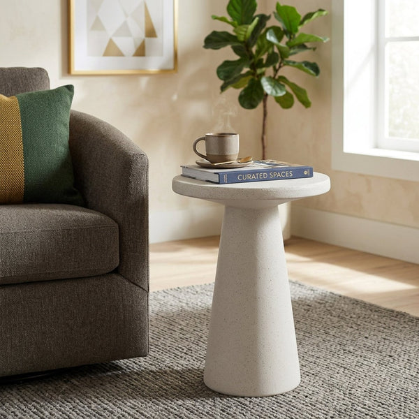 English Elm Mgo Compact Side Table Weatherproof Magnesium Oxide Build for Patio or Living Room White N776P372343W