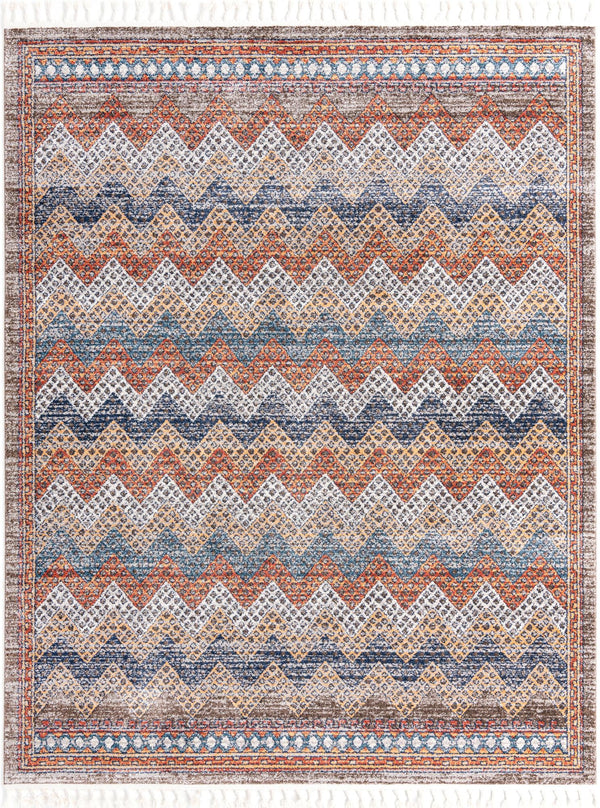 Unique Loom Aramis Stella Machine Made Tribal Rug Multi, Blue/Ivory/Light Brown/Rust Red/Beige 7' 10" x 10' 0"