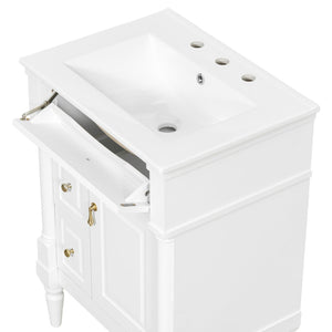 English Elm 24 Inch Freestanding Vanity with Ceramic Sink Rubberwood Frame Matte Finish Storage White N725P356058K