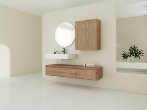 English Elm 60-Inch Wall-Mounted Bathroom Vanity With Integrated Resin Sink, Soft-Close Drawers & Elegant Oak Finish W999S00358