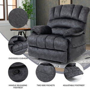 English Elm Large Oversized Manual Recliner Upholstered in Neutral Fabric for Relaxing Living Rooms Grey W3224P288516