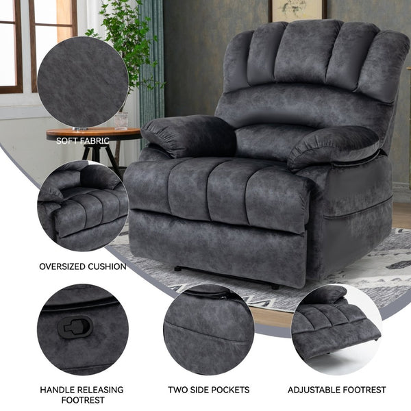 English Elm Large Oversized Manual Recliner Upholstered in Neutral Fabric for Relaxing Living Rooms Grey W3224P288516