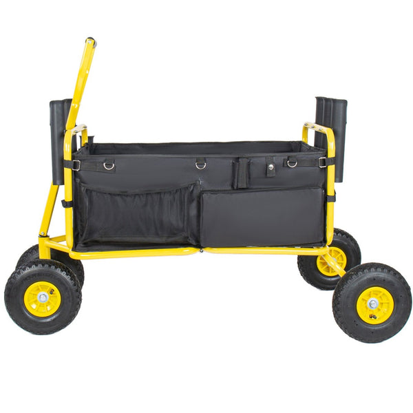English Elm Fishing Beach Cart Collapsible Heavy Duty Wagon with All Terrain Wheels Rod Holders Yellow W2932P417636