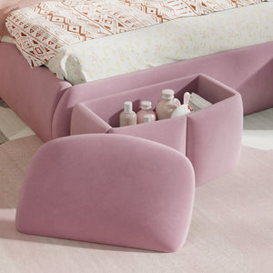 English Elm Full Pink Velvet Platform Bed Cartoon Ear Headboard Led Light Storage Stools N709P195300H-1