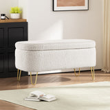 Christopher Knight Home® - Noble House - - Oval Storage Bench For Living Room Bedroom End Of Bed, Upholstered Storage Ottoman Entryway Bench With Metal Legs,Cream