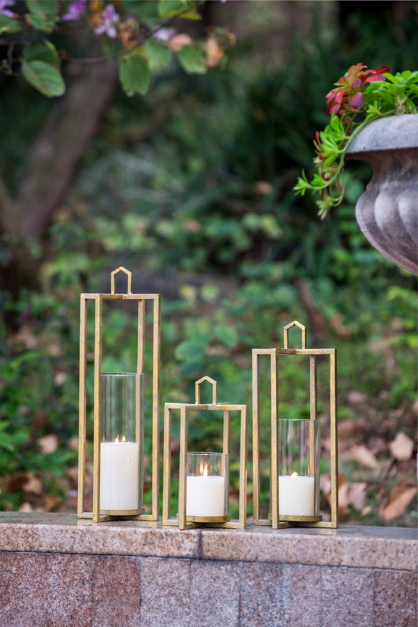 English Elm Set of 3 Graduated Iron Lanterns with Rustic Gold Finish for Glam Interiors W2078P481351