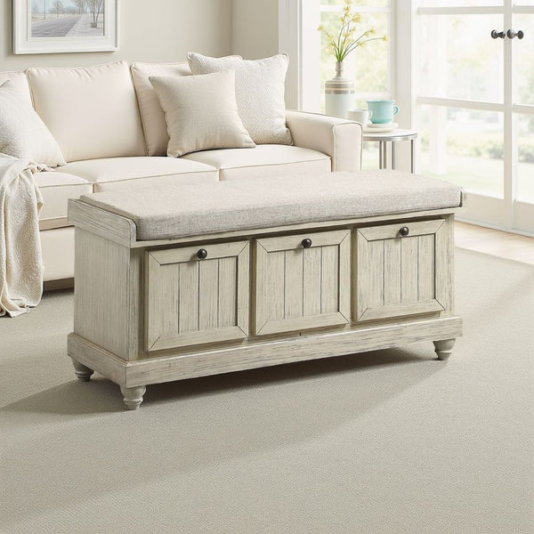 English Elm Wali Farmhouse Storage Bench with Lift Top Cushioned Seat for Entryway Bedroom B056P417050