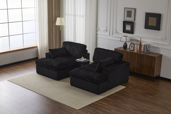 English Elm Double Corduroy Chaise Lounge Sofa Bed - Oversized Modular Sleeper, Deep Seat Comfort & Support Black W3723S00009