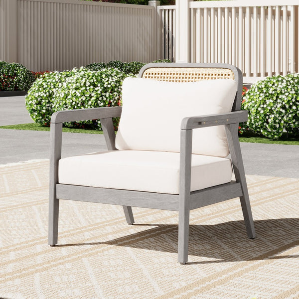 English Elm Outdoor Acacia Wood Club Chair Deep Seating Woven Back Patio Lounge Resort Style N780P171149G
