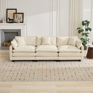 English Elm Cloud Modular Three Seat Sofa Chenille Upholstered with Double Layer Cushions for Living Room Beige W1143S00053