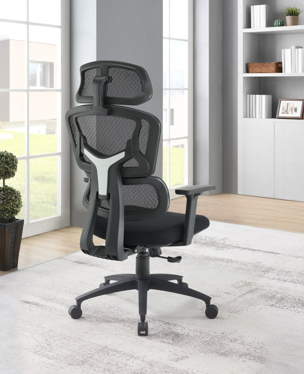 OSP Home Furnishings Mesh Back Ergonomic Manager Chair with Lumbar Support Adjustable Headrest and Padded Seat EM98958HR-3