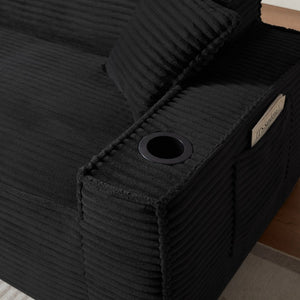 English Elm 1seater Corduroy Cloud Sofa Compact Pocket Spring Chair for Studio Apartment Office Black W3396P434750