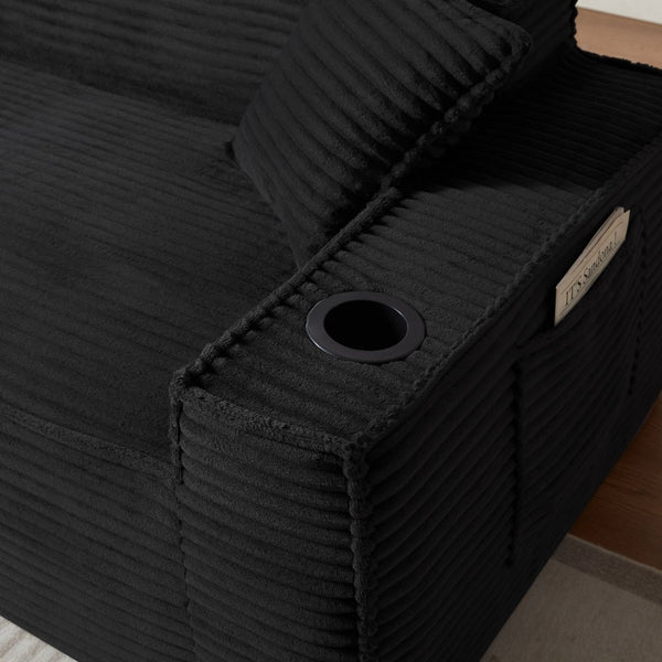 English Elm 3seater Corduroy Cloud Sofa Pocket Spring Cushioned Seat for Apartments and Office Lounges Black W3396P434764