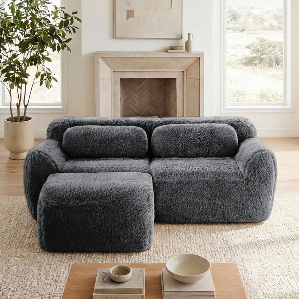 English Elm L-shaped Plush Sectional Sofa Boneless Cloud Comfort Floor Lounge with Chaise for Bedroom Dark Grey W714S01547