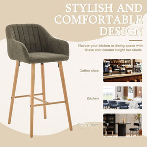 English Elm Modern Linen Upholstered Barstools with Oak Legs Armrests and Footrest for Kitchen Islands Green W395P396315