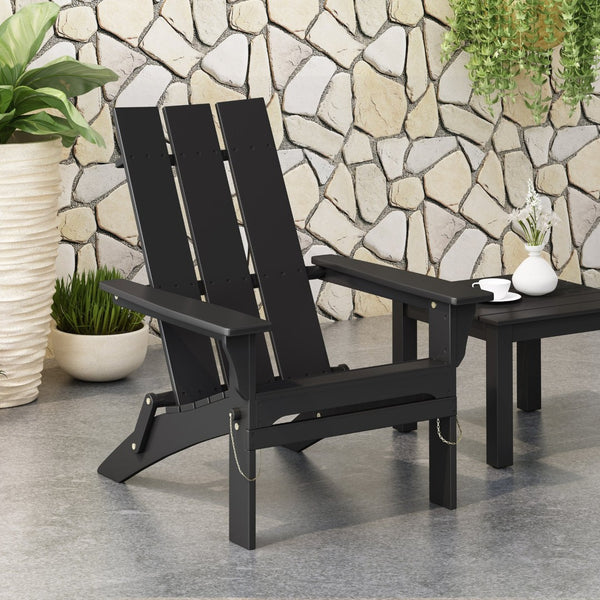 English Elm Zuma Solid Acacia Foldable Adirondack Chair Rustic Outdoor Lounger for Deck or Patio Black 68319.00BLK