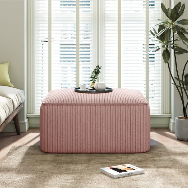 English Elm Upholstered Corduroy Square Ottoman Plywood Frame Sectional Footrest for Living Room Pink N757P414087P