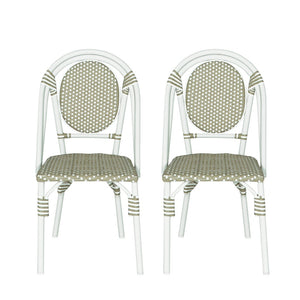 English Elm French Bistro Outdoor Dining Chairs Woven Rattan Aluminum Frame Patio Set of 2 N772P356258G